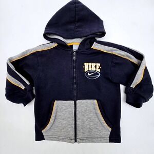 Vintage y2K Nike Boys Navy Blue Grey Full Zip Football Hoodie Sweatshirt Size 5